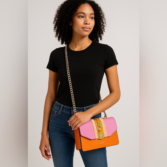 ALDO Pink Orange Tiger Chain Crossbody Bag NWT - Picture 1 of 12